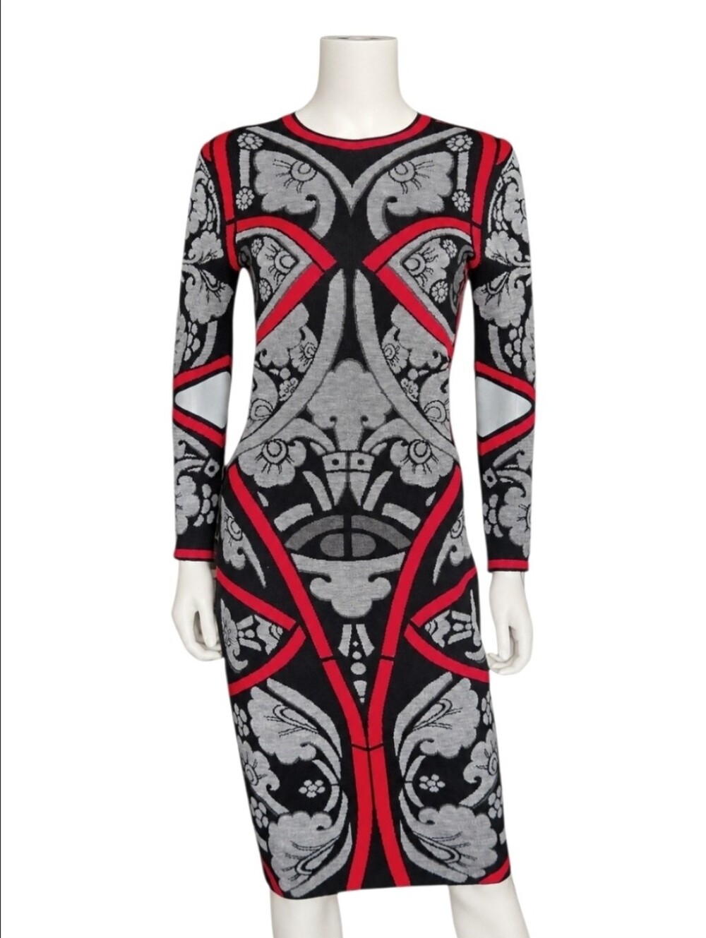 ALEXANDER MCQUEEN | Pre-Fall 2009 Wool Jacquard Cutout Midi Dress M